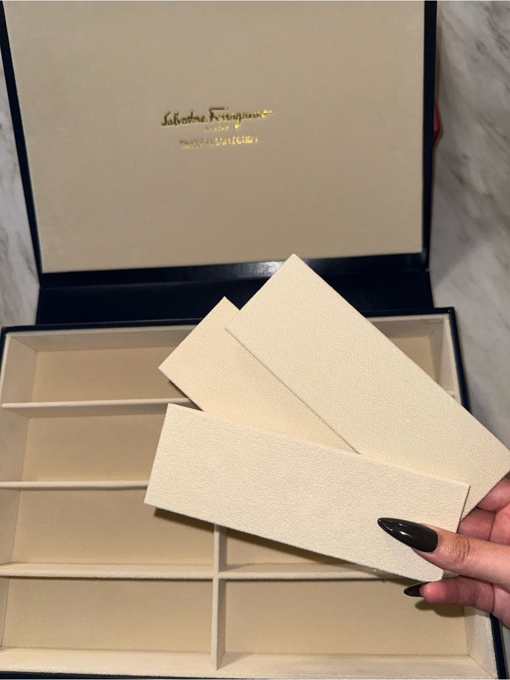 Salvatore Ferragamo Cream and Navy Organizer Box